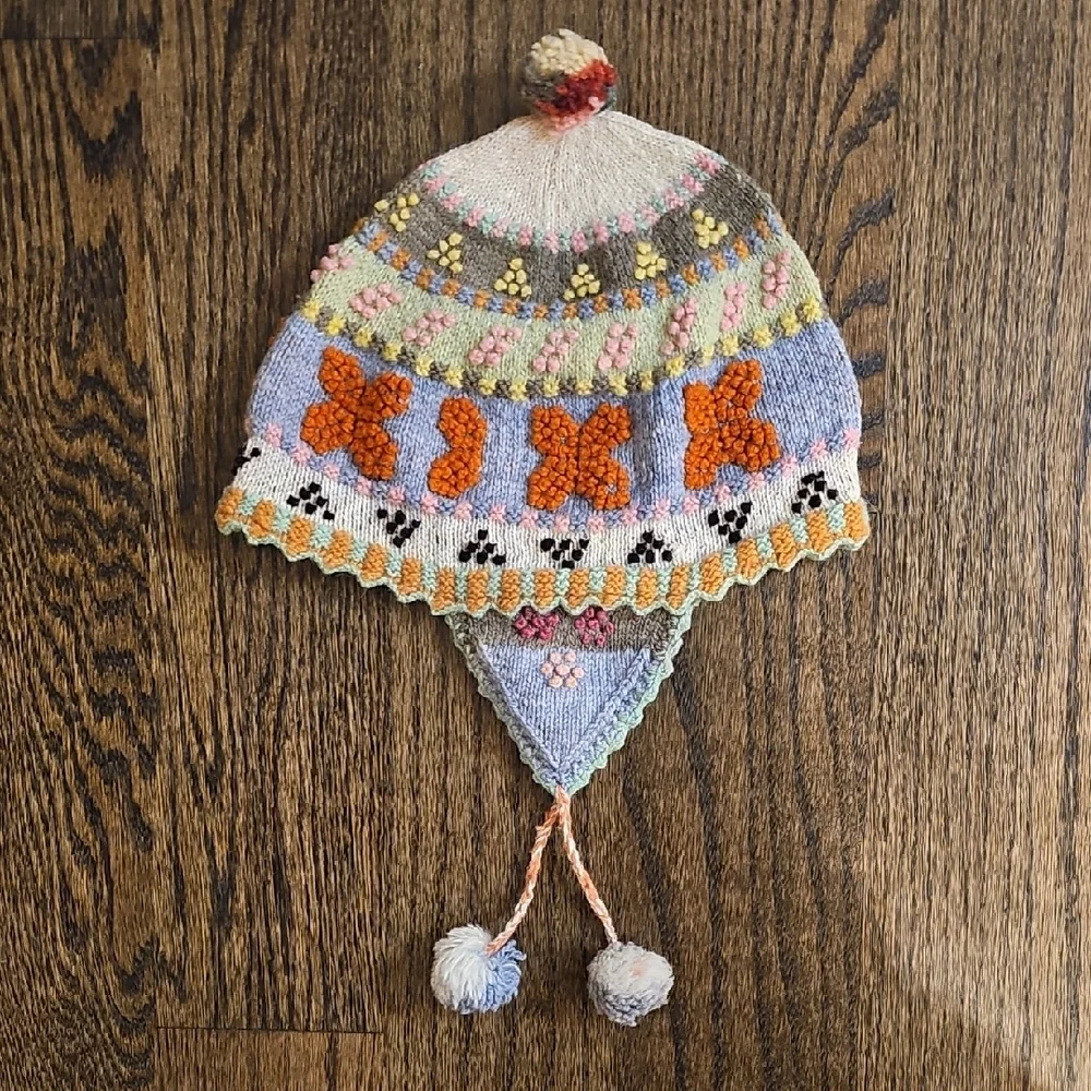 Colorful Knit Kids Beanie with Pom-Poms - Picture 1 of 5